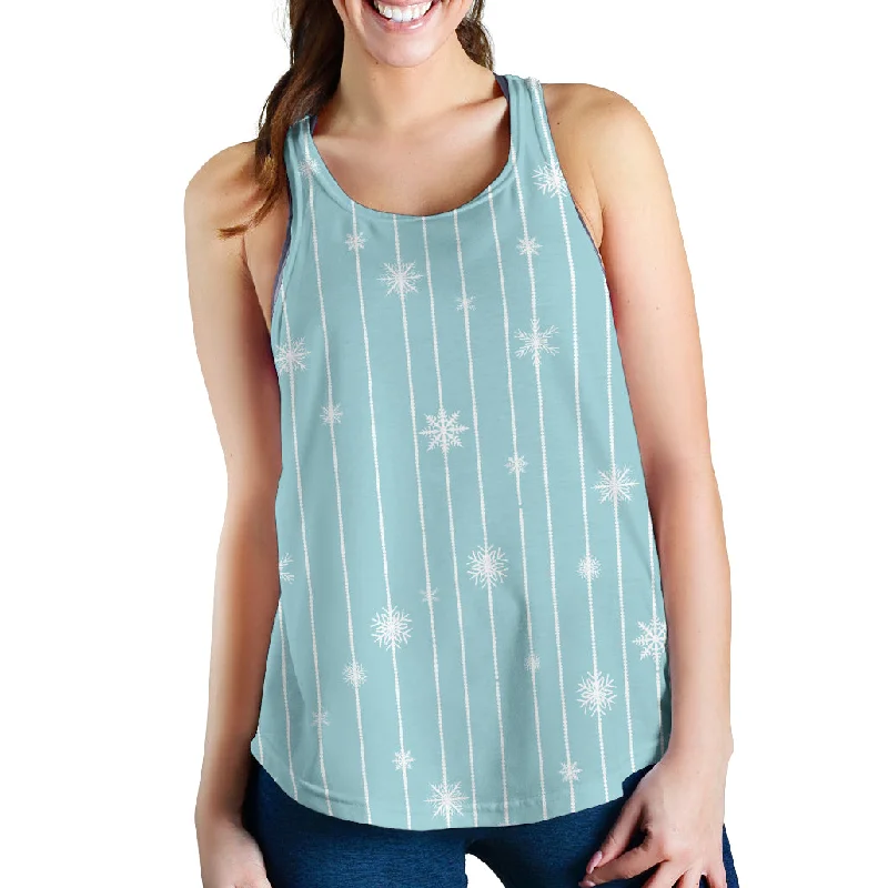 Snowflake pattern blue stripe background Women Racerback Tank Top comfortable tank top