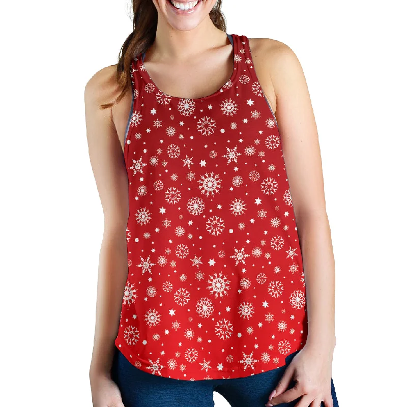 Snowflake pattern red background Women Racerback Tank Top mesh tank top