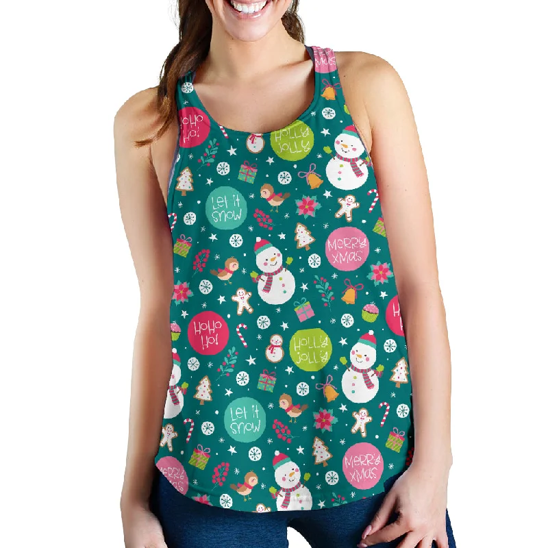 Snowman bird decorative elements christmas pattern Women Racerback Tank Top solid color tank