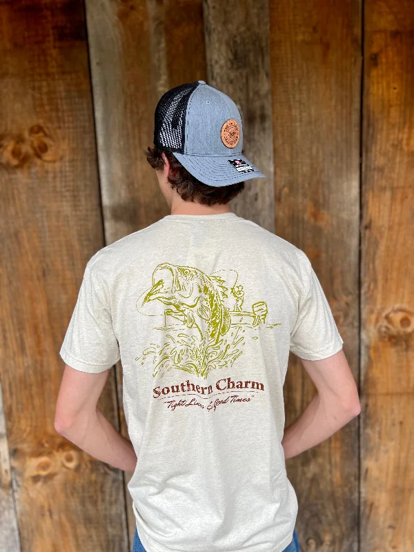 Southern Charm "Bass Boat" Short Sleeve T-shirt - Cream Zippered Front Buttoned Front Snap Front
