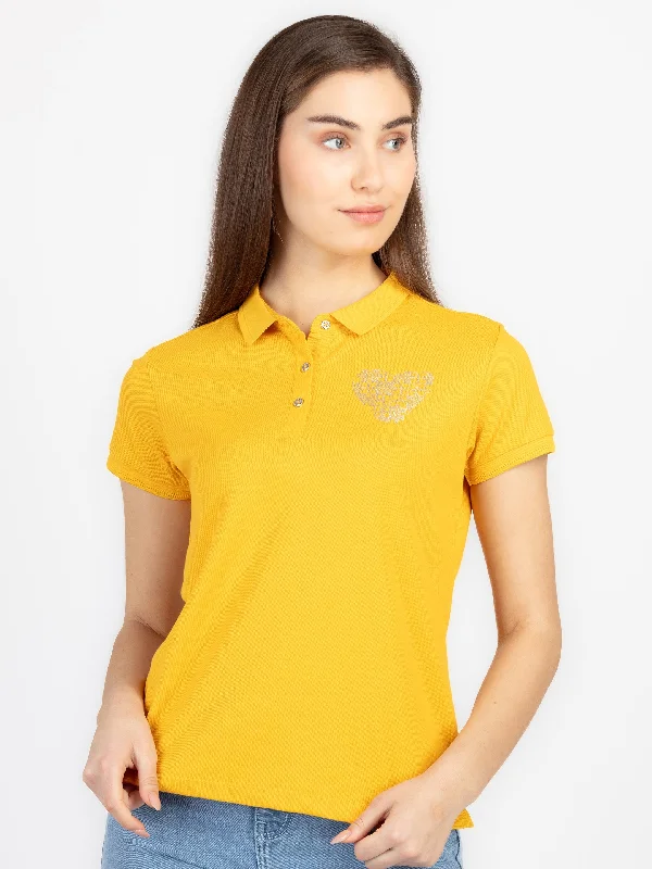 Womens Front & Back Print Polo T-Shirt Mesh Blend Leather Blend Suede Blend
