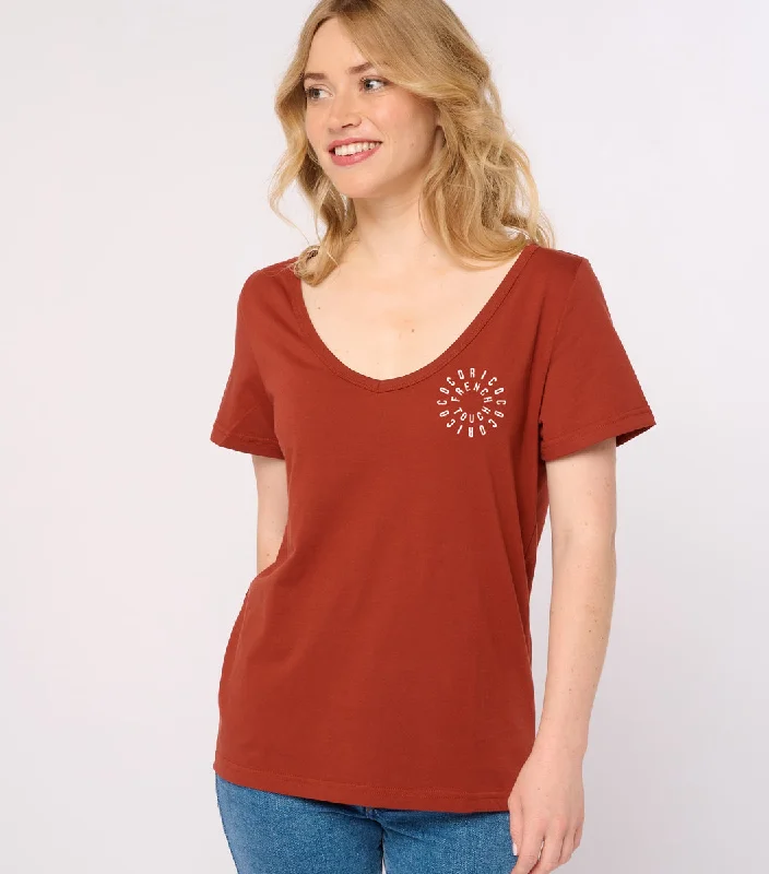 T-shirt col V Femme Terracotta - Le Cercle Thin T-Shirt Open Front Quick Dry