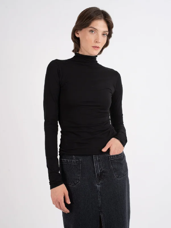 Talisia Gauzy Whisper Fitted Mock Neck Tee Elegant Classic Vintage