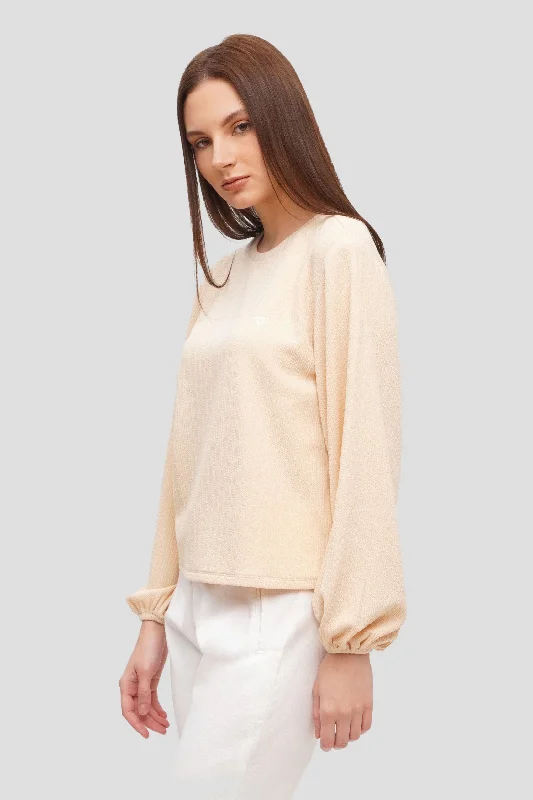 Textured Puff Sleeve Tee Print Jacquard Patchwork