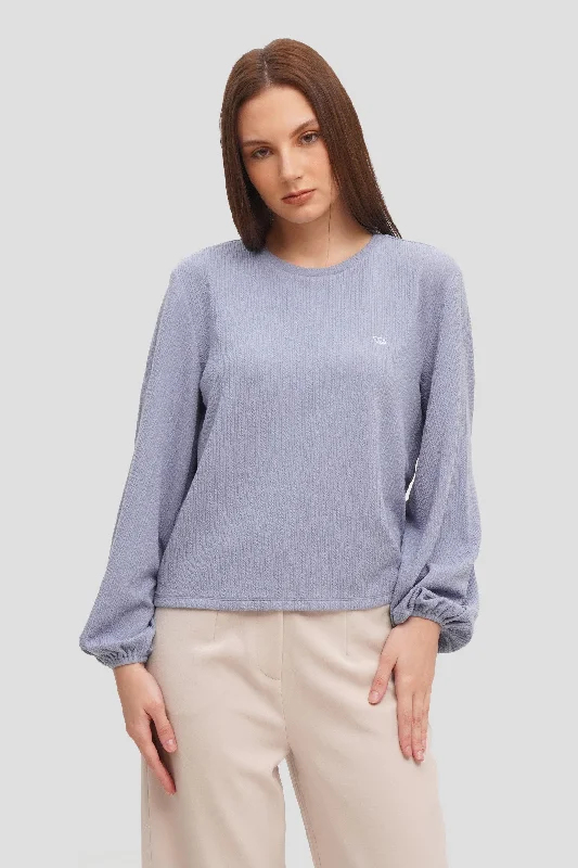 Textured Puff Sleeve Tee Print Jacquard Patchwork