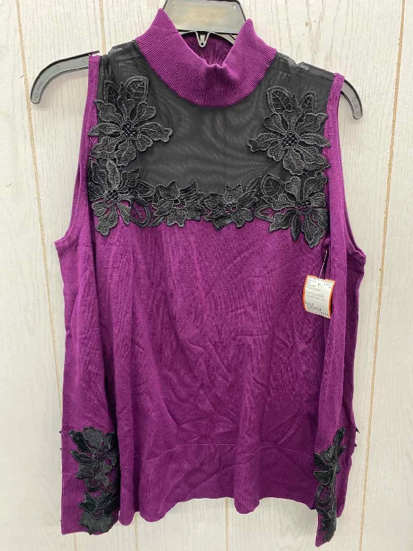 Thalia Sodi Purple Womens Size M Shirt Zippered Front Buttoned Front Snap Front
