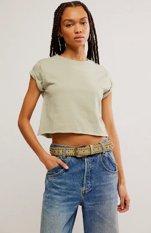 Free People The Perfect Tee - Green Tea Leaves Houndstooth Herringbone Solid