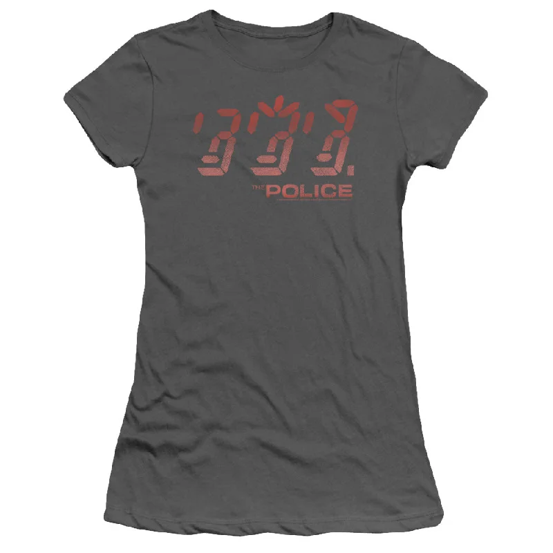 The Police Ghost In The Machine Junior's 30/1 100% Cotton Cap-Sleeve Sheer T-Shirt Embroidered Appliqued Beaded