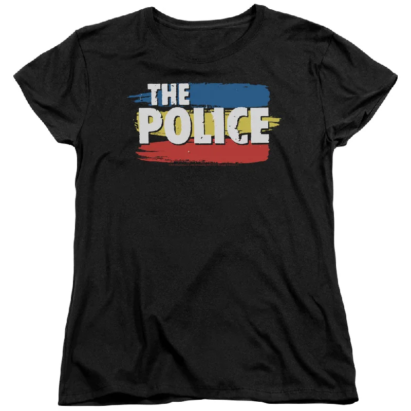 The Police Three Stripes Logo Women's 18/1 100% Cotton Short-Sleeve T-Shirt Rayon Fabric Velvet Fabric Corduroy Fabric