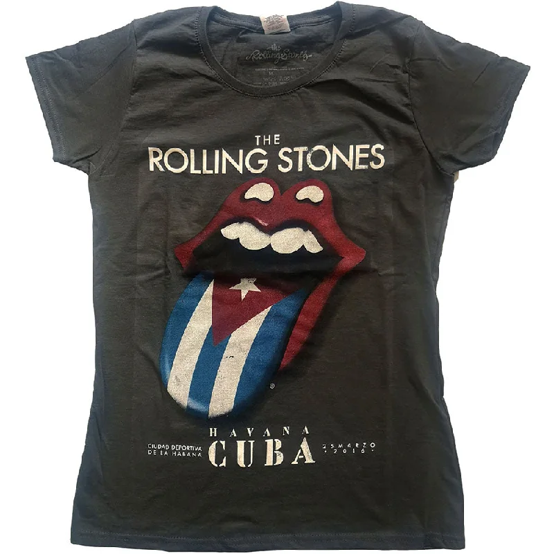 The Rolling Stones Havana Cuba Ladies T-Shirt Ribbed Striped Patterned