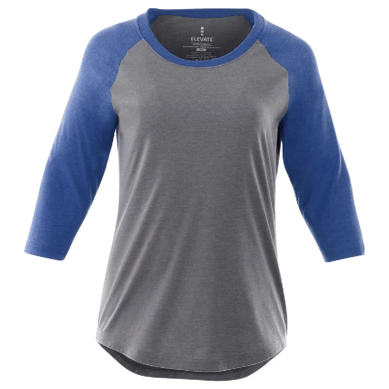 Elevate Women's New Royal Heather/Medium Heather Grey Dakota Three Quarter Tee V-Neck T-Shirt Long Sleeve Cotton