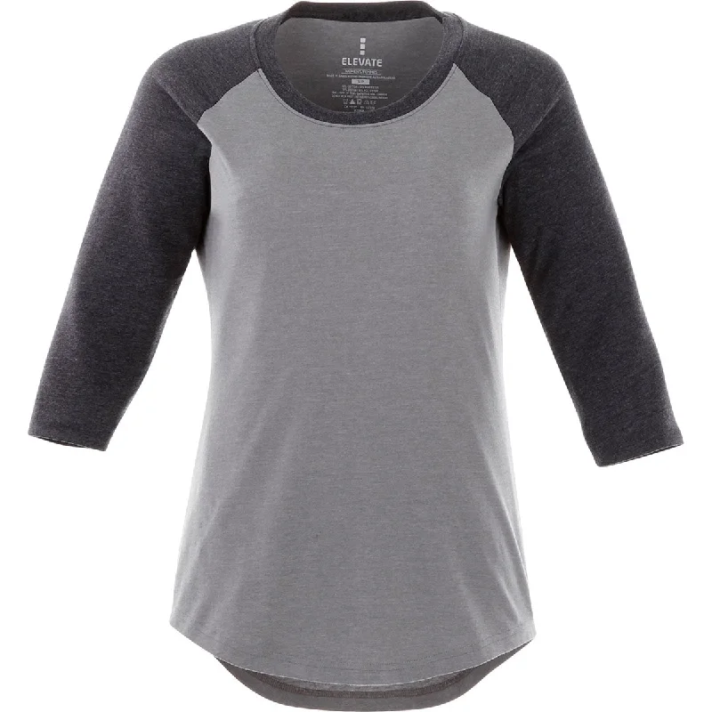 Elevate Women's Heather Dark Charcoal/Medium Heather Grey Dakota Three Quarter Tee V-Neck T-Shirt Long Sleeve Cotton