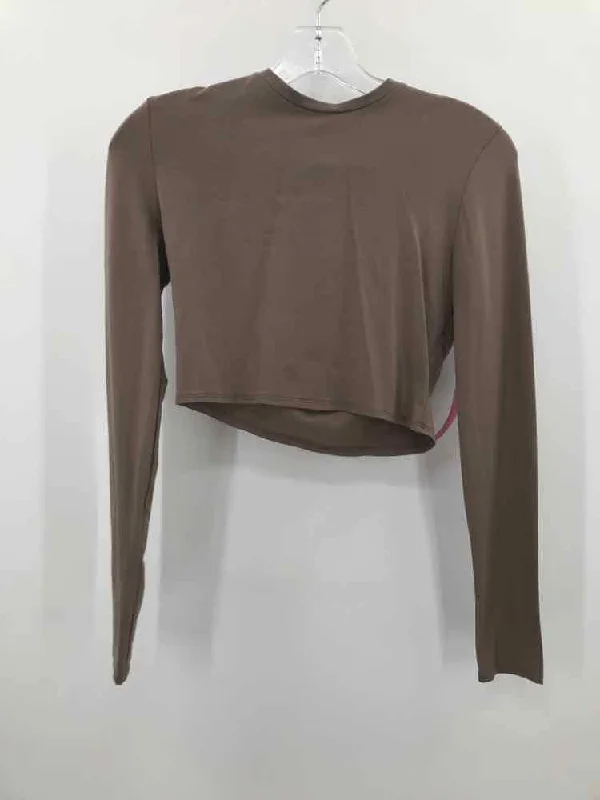 Pre-Owned Trois Grey Size 2/4 Cropped Long Sleeve T-shirt Mesh Fabric Canvas Fabric Denim Fabric