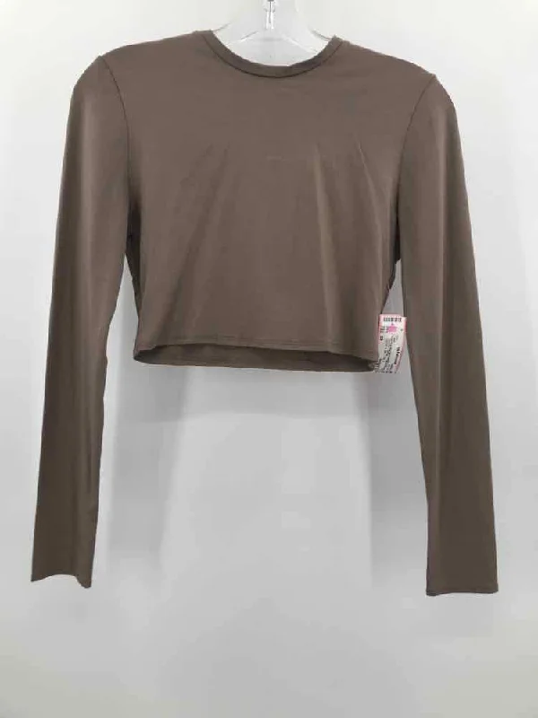 Pre-Owned Trois Grey Size 2/4 Cropped Long Sleeve T-shirt Polka Dot Checkered Tartan