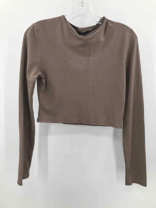 Pre-Owned Trois Grey Size 6/8 Cropped Long Sleeve T-shirt Front Pockets Side Pockets Patch Pockets
