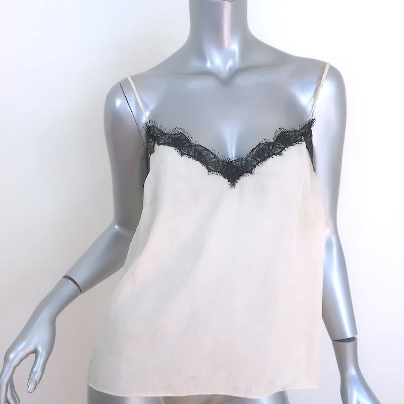 Veronica Beard Ciarlo Lace-Trimmed Tank Top Cream Silk Jacquard Size 4 charcoal tank top