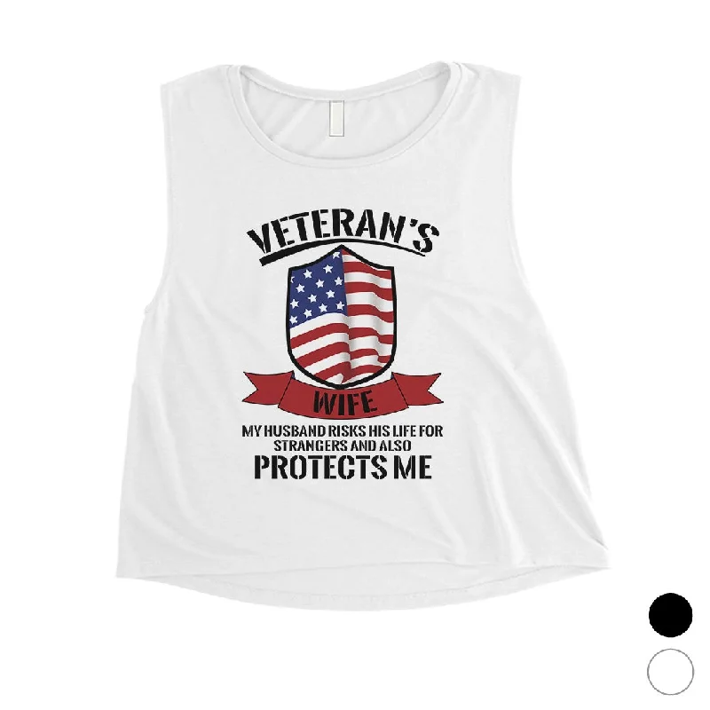 Veterans Wife Shirt Womens Cute Graphic 4th of July Crop Tee Gift Satin Fabric Silk Fabric Chiffon Fabric