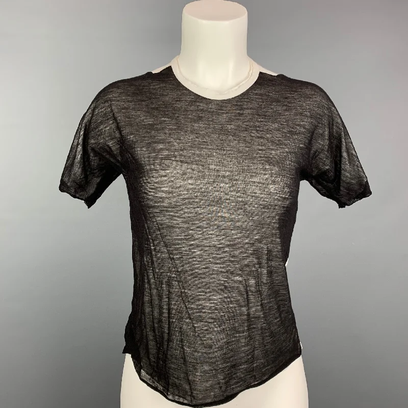 VINTAGE Size S White & Black Color Block Cotton Reversible T-shirt Sequined Glittery Shiny