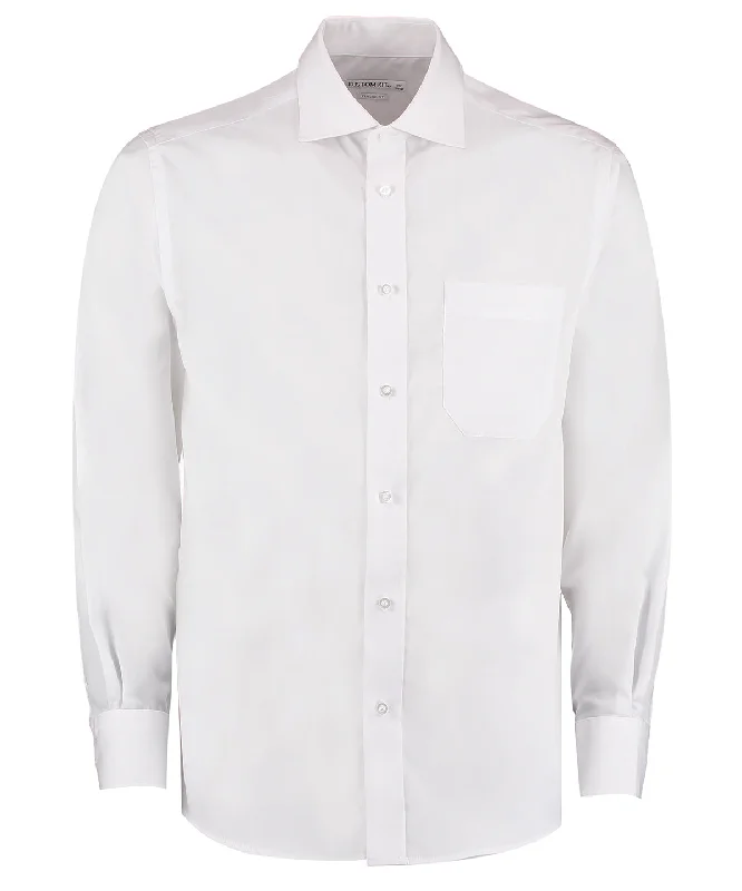 White - Premium non-iron corporate shirt long-sleeved (classic fit) Ribbed Striped Patterned