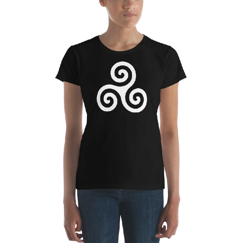 White Triskelion or Triskeles Spiral Archimedean Symbol Women's Short Sleeve Babydoll T-shirt Terry Blend Velvet Blend Canvas Blend