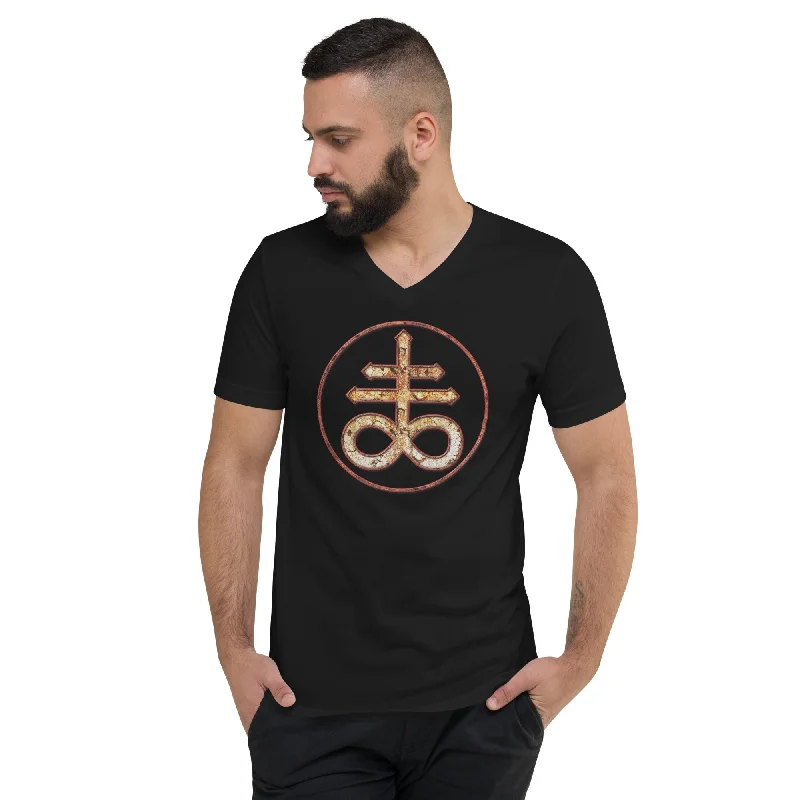 Withered Evil Satan's Cross Leviathan Symbol Short Sleeve V-Neck T-Shirt Terry Blend Velvet Blend Canvas Blend