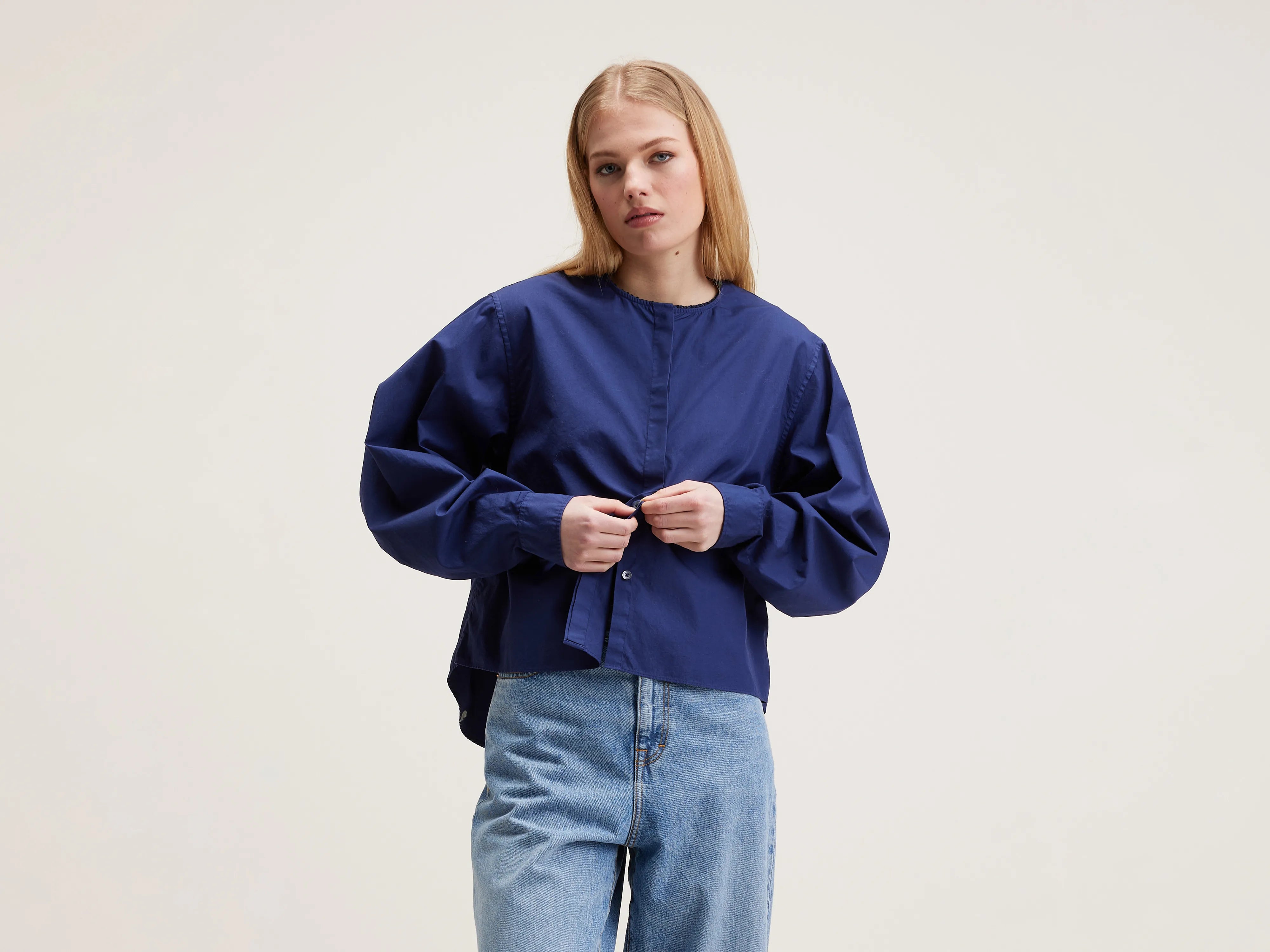 Galaxy poplin shirt (242 / W / NAVAL) Notch Collar Peter Pan Collar Cowl Neck