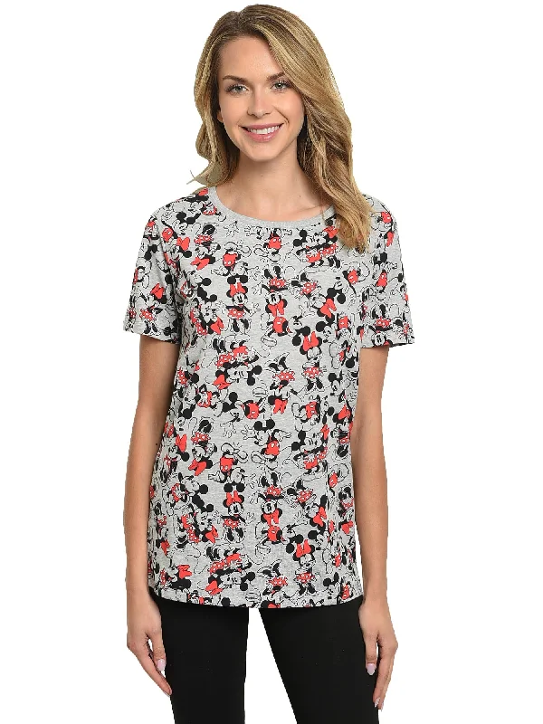 Women's Mickey & Minnie Mouse T-Shirt All Over Print Short Sleeve Gray Machine Wash Dry Clean Hand Wash