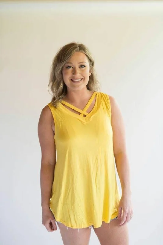 Yellow Criss-Cross Tank v-neck tank top