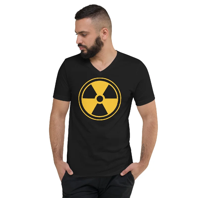 Yellow Radioactive Radiation Warning Sign Short Sleeve V-Neck T-Shirt Terry Blend Velvet Blend Canvas Blend