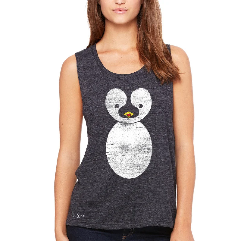 Zexpa Apparelâ„¢ Cute Penguin  Women's Muscle Tee Graphic Cutest Animal Tanks teal tank top