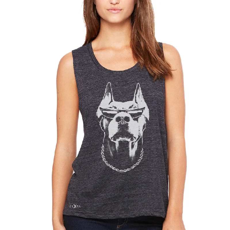 Zexpa Apparelâ„¢ Cool Doberman with Sunglasses Women's Muscle Tee Graphic Cool Dog Tanks peach tank top