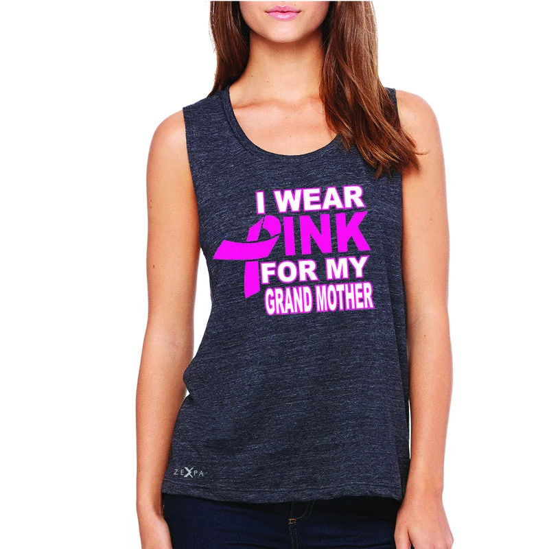 Zexpa Apparel I Wear Pink For My Grand Mother Women's Muscle Tee Breast Cancer Awareness Tanks charcoal tank top