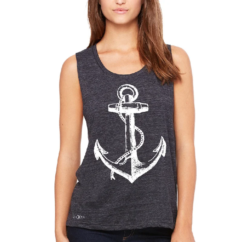 Zexpa Apparelâ„¢ Anchor White Women's Muscle Tee Nautical Anchor Marine Fashion Tanks modal blend tank