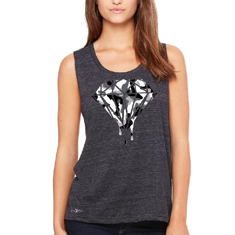 Zexpa Apparelâ„¢ Black n White Camo Dripping Diamond Women's Muscle Tee Melting Logo Tanks loose fit tank