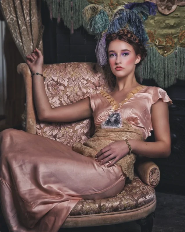 SOLD 1930's Peach Boudoir Doll Slip Lingerie Dress