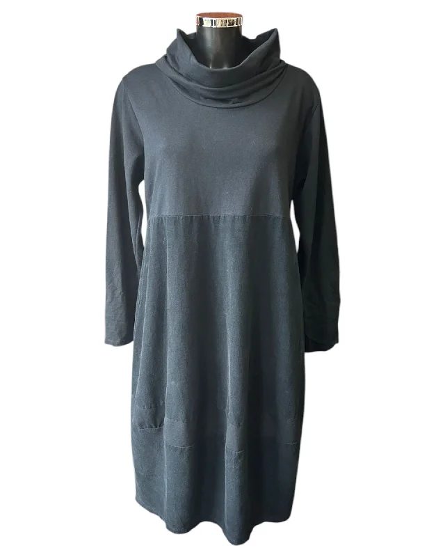 Charley cowl neck cord panel dress - Black
