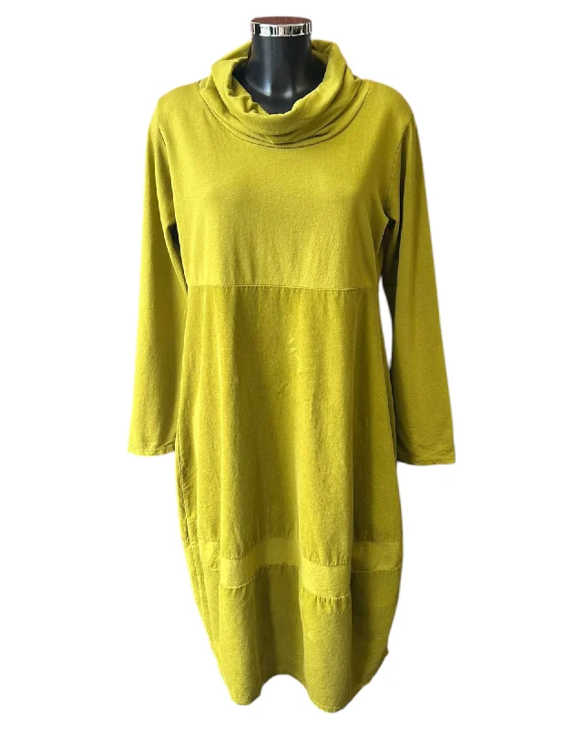 Charley cowl neck cord panel dress - Lime