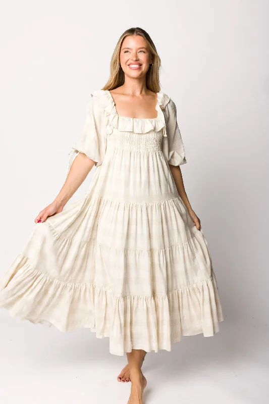 Clea Dress in Natural Plaid