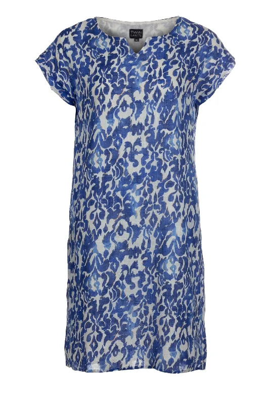 Printed Cotton Dress | Mid Blue Aztec | 6278A1