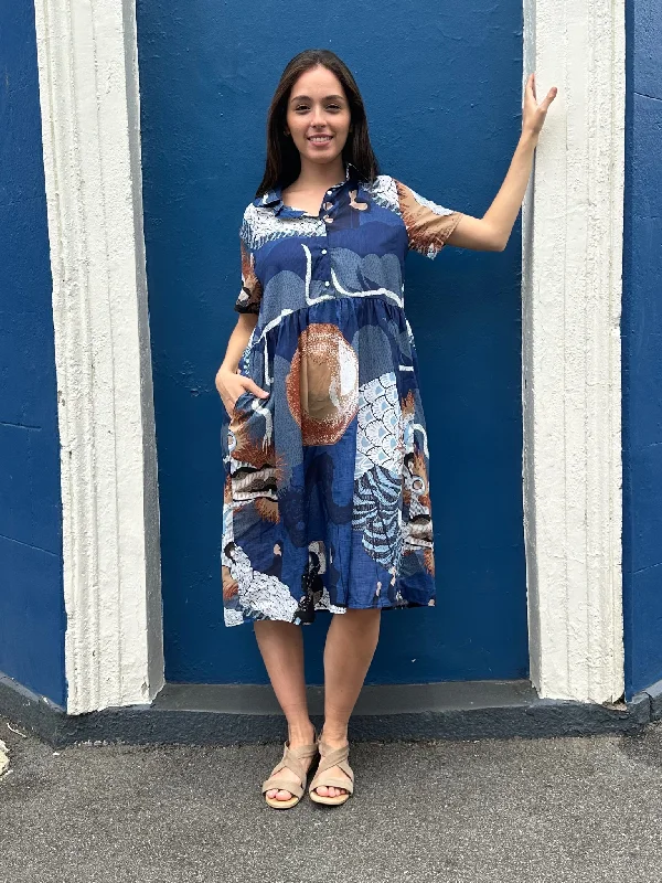 Festival Villa Dress Long Blue in Cotton Voile