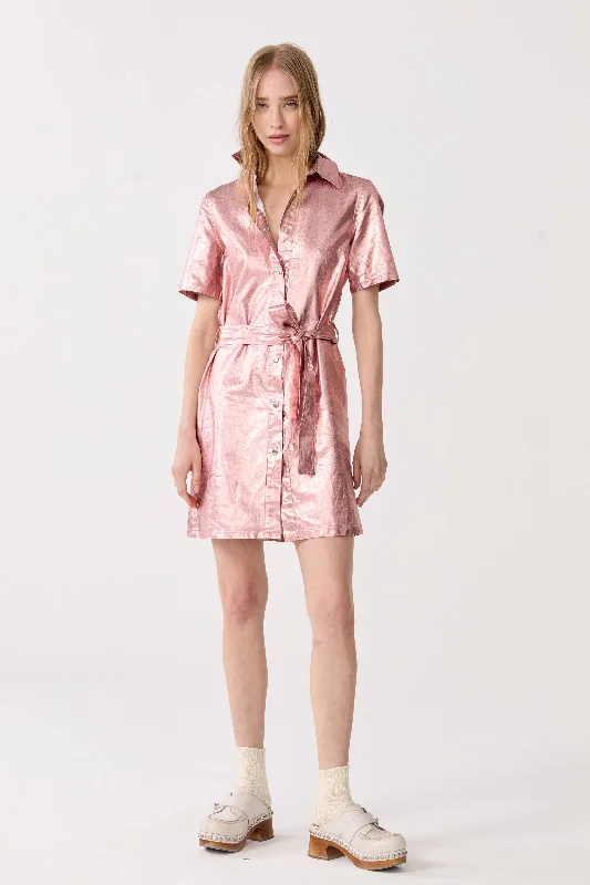 Franca Metallic Linen Dress - Peach Fuzz