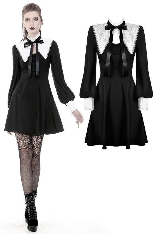 Gothic lolita black and white bow neck dress DW374