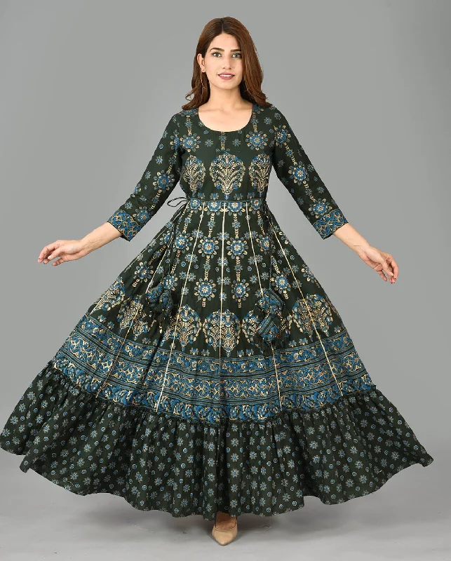 Green Mirror Embroidered Handmade Pure Cotton Dress