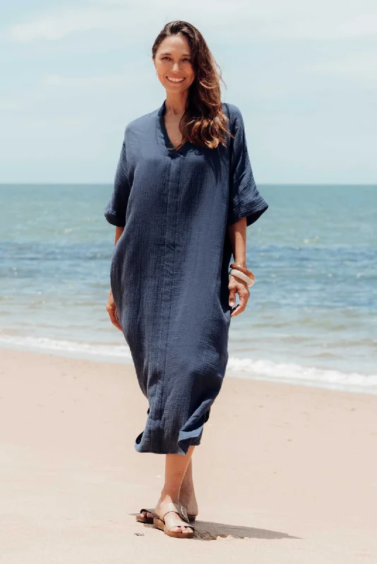 Juniper Navy Cotton Cheesecloth Dress
