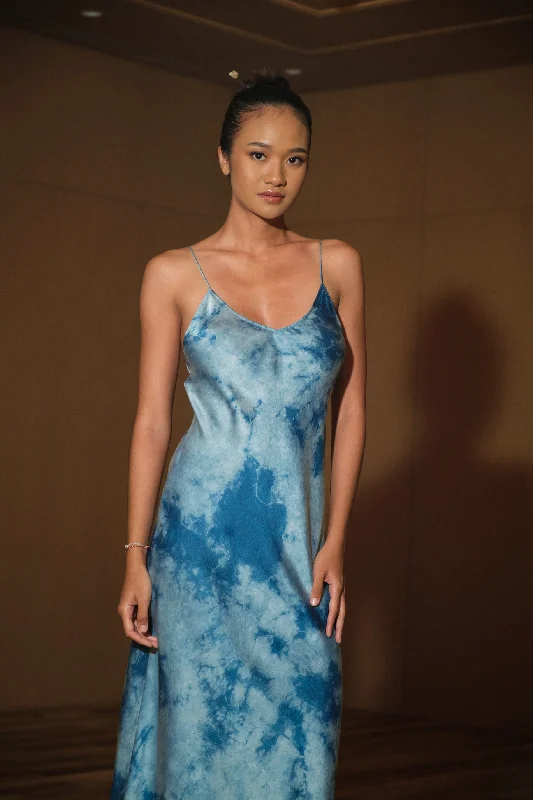 Lily Silk Dress - Cosmic Indigo Tiedye