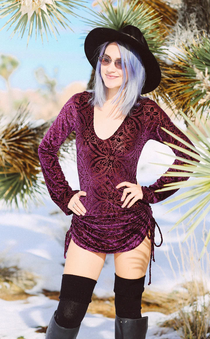Maroon Burnout Sleeved Echo Cinch Dress Warrior Within