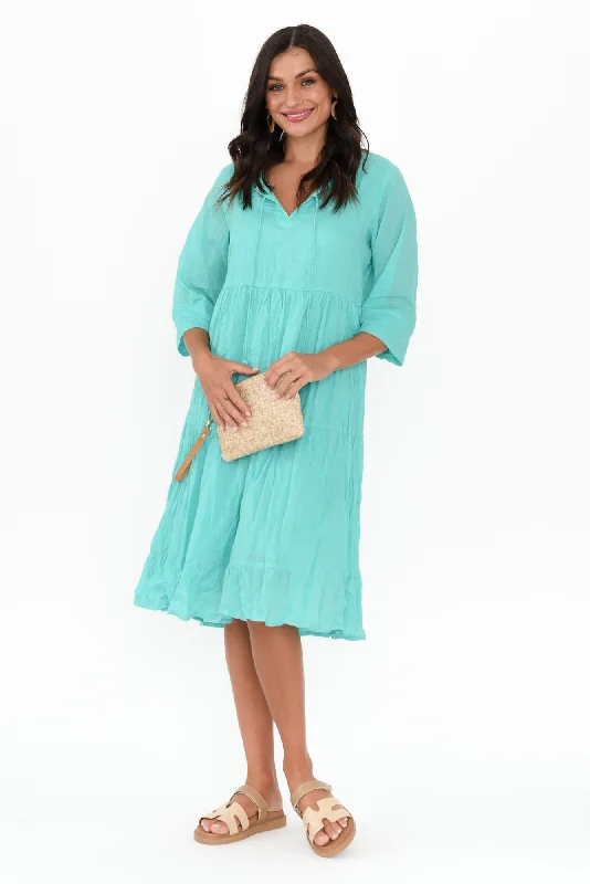 Milana Ice Blue Crinkle Cotton Dress