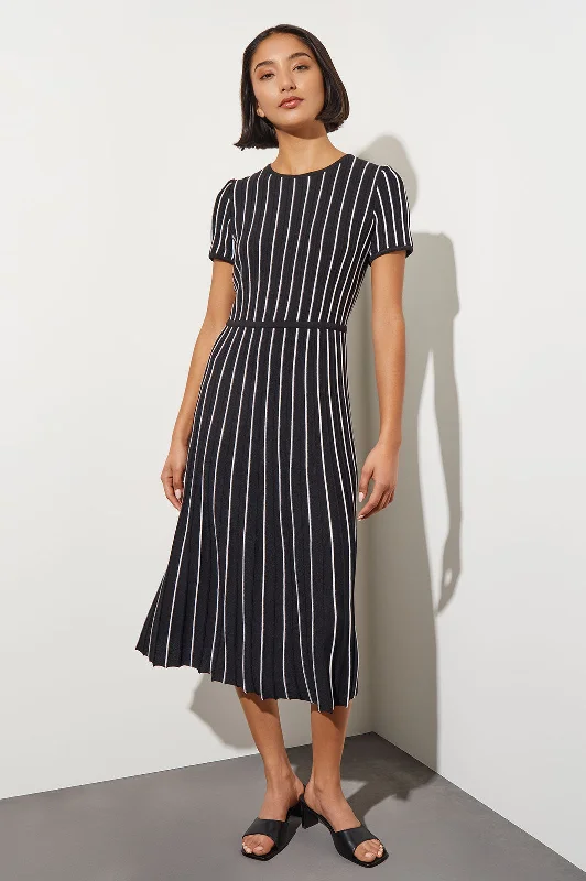 Modern Fit Jewel Neck Striped Flare Soft Knit Dress