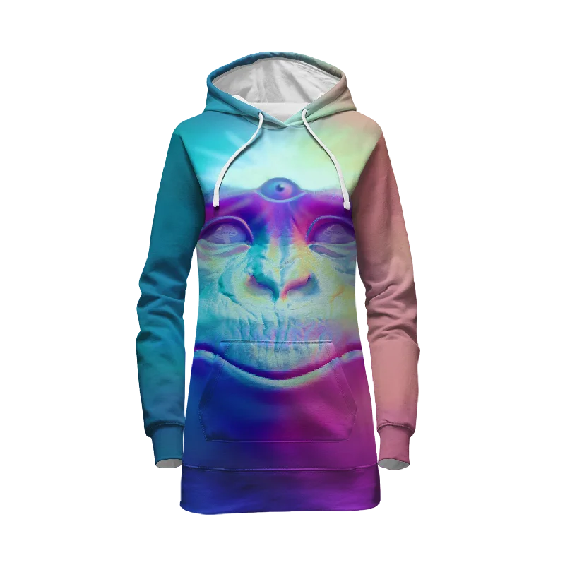 Neon Glowing Monkey All Over Print Hoodie Dress