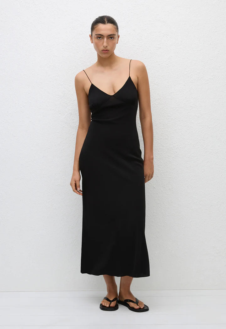 LOW BACK SLIP DRESS - BLACK